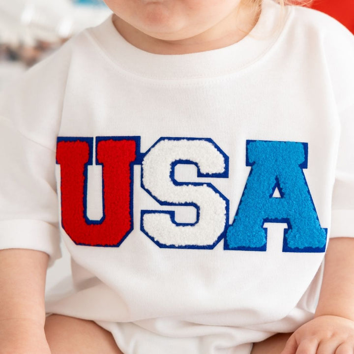 USA Patch Short Sleeve Romper - White