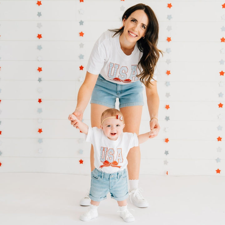 USA Stars & Bow Patch Short Sleeve Romper