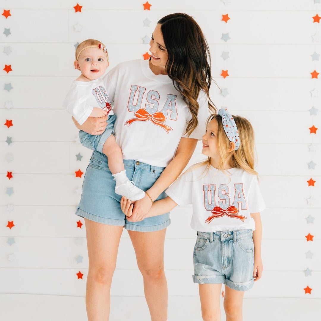 USA Stars & Bow Patch Short Sleeve Romper