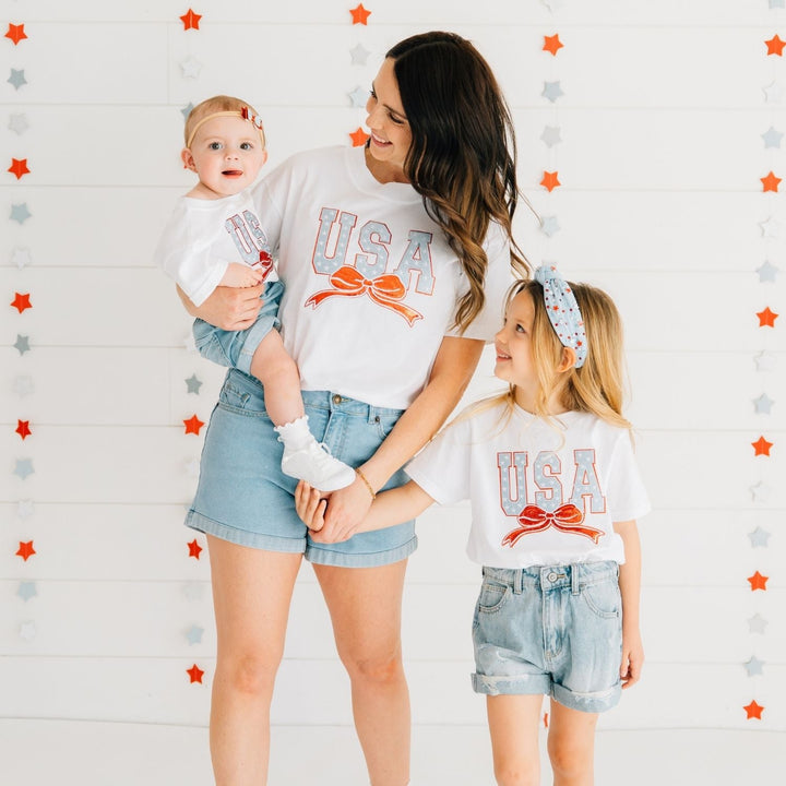 USA Stars & Bow Patch Short Sleeve Romper