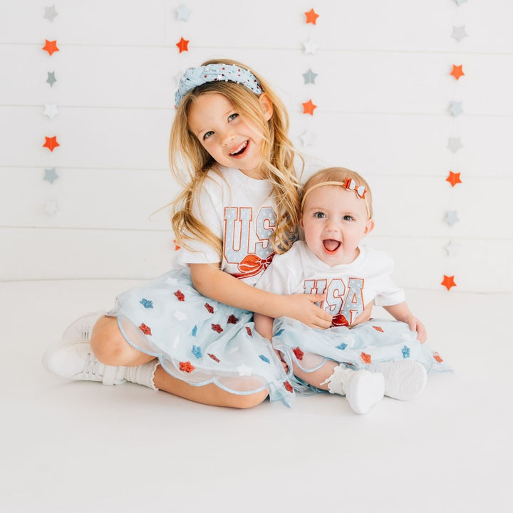 USA Stars & Bow Patch Short Sleeve Romper
