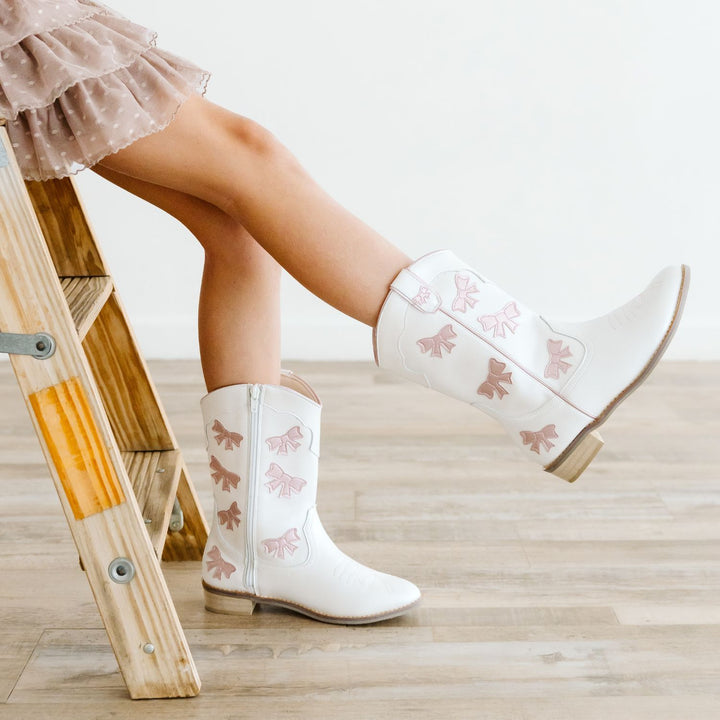 Wild + Rae Cowgirl White + Pink Bow Boots