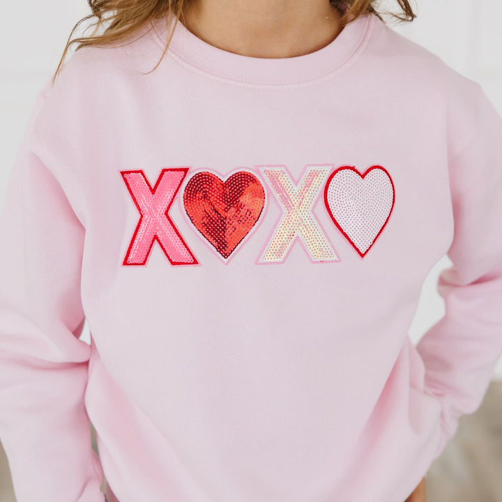 XOXO Sequin Patch Valentine's Day Sweatshirt - Ballet