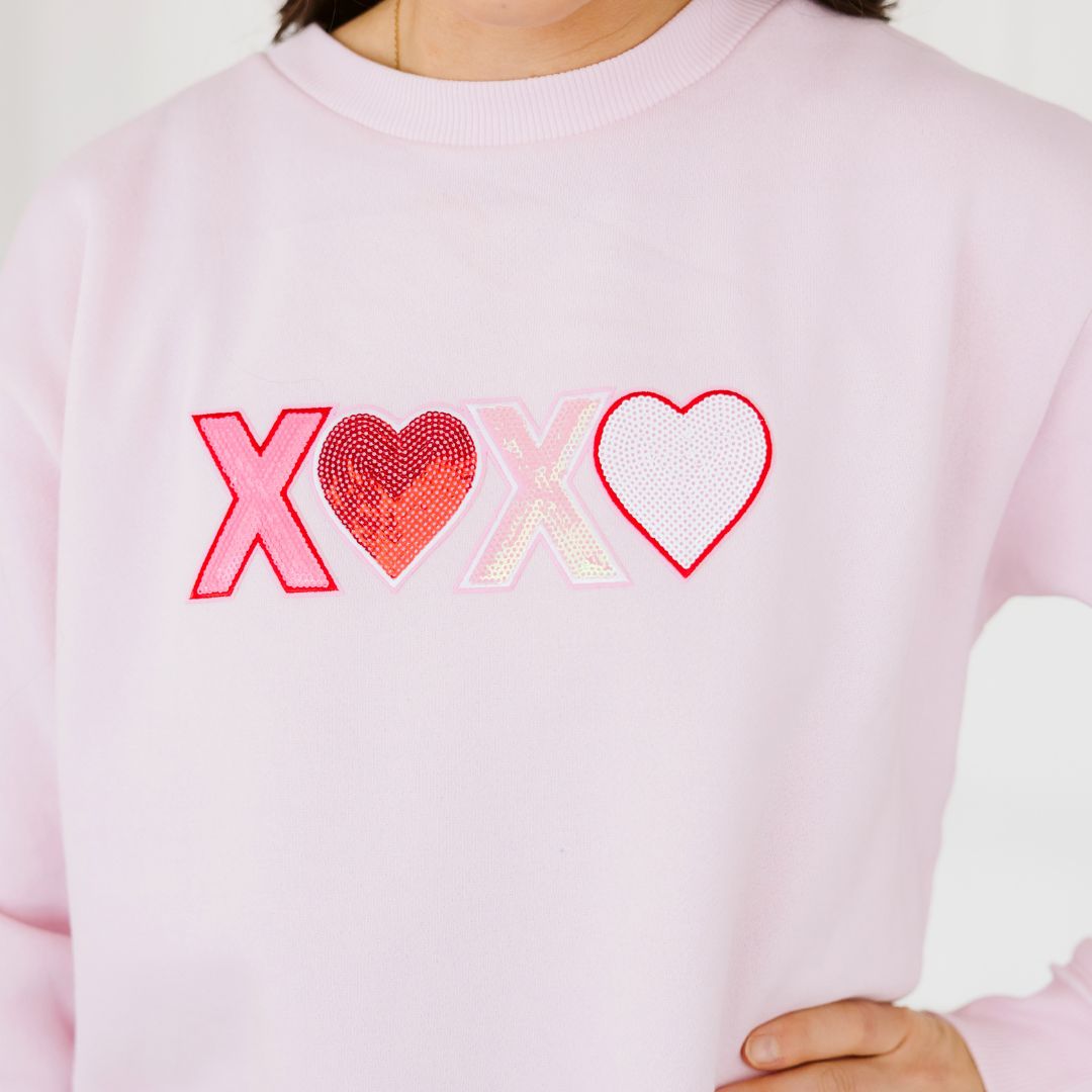 XOXO Sequin Patch Valentine's Day Women's Sweatshirt - Ballet