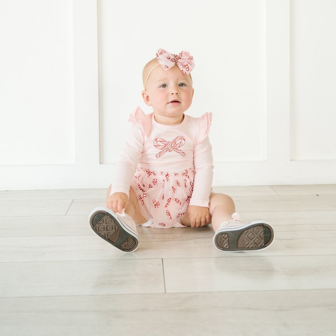Candy Cane Confetti Christmas Long Sleeve Tutu Bodysuit