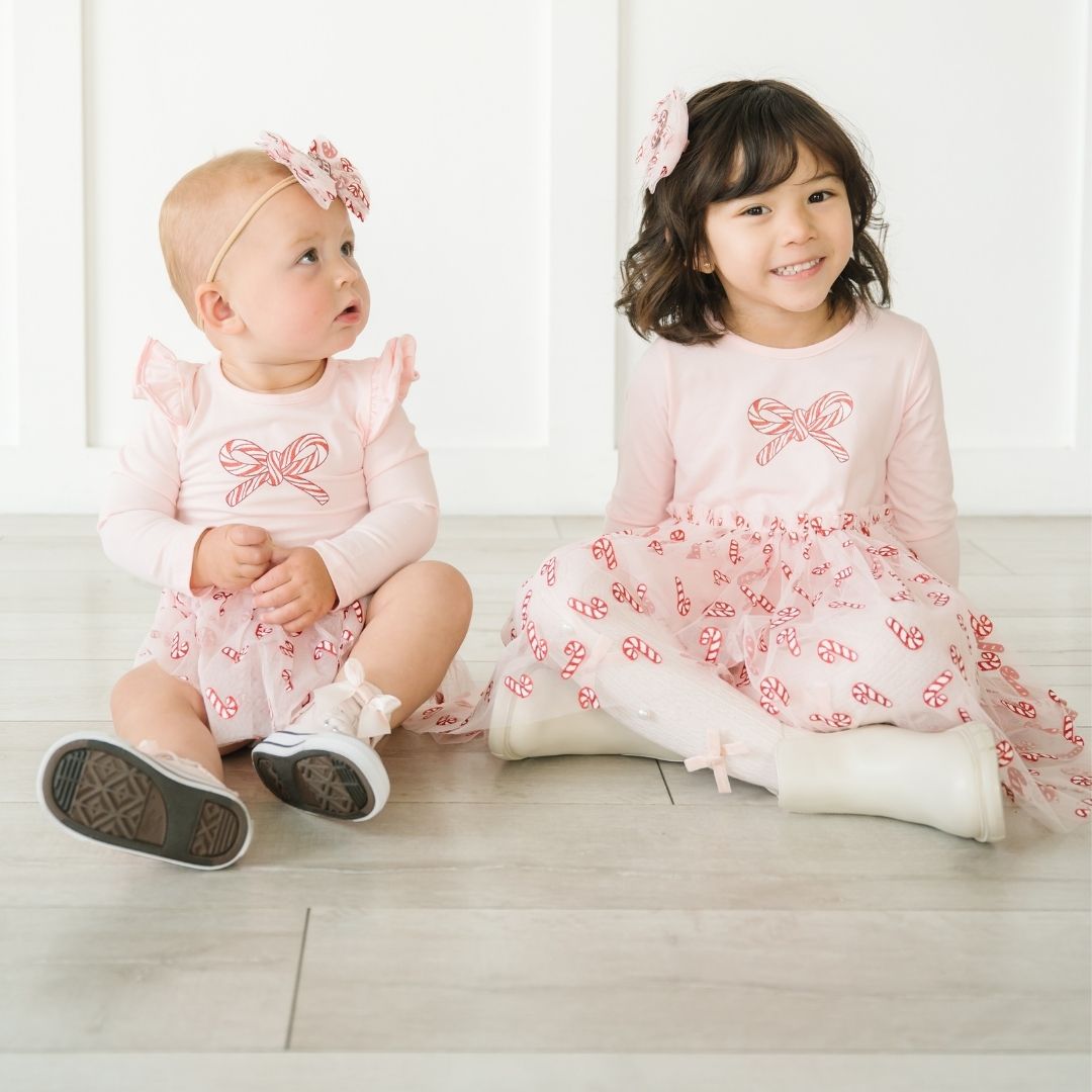 Candy Cane Confetti Christmas Long Sleeve Tutu Bodysuit