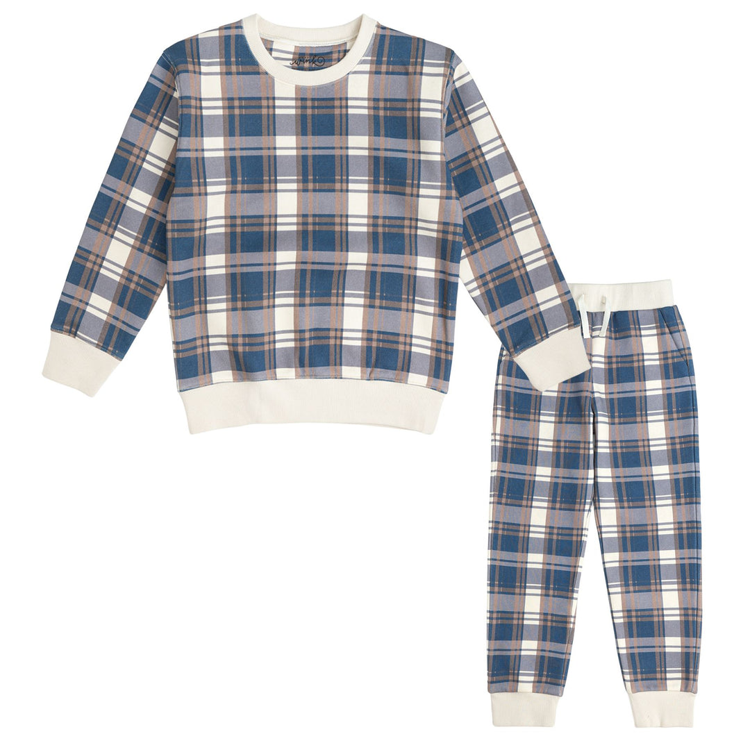 Navy Plaid Sweatshirt & Jogger Set