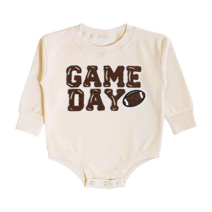 Game Day Patch Long Sleeve Romper - Natural