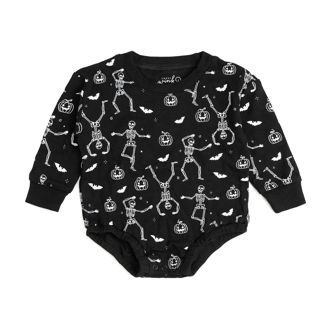 Glow In The Dark Silly Skelly Halloween Long Sleeve Romper