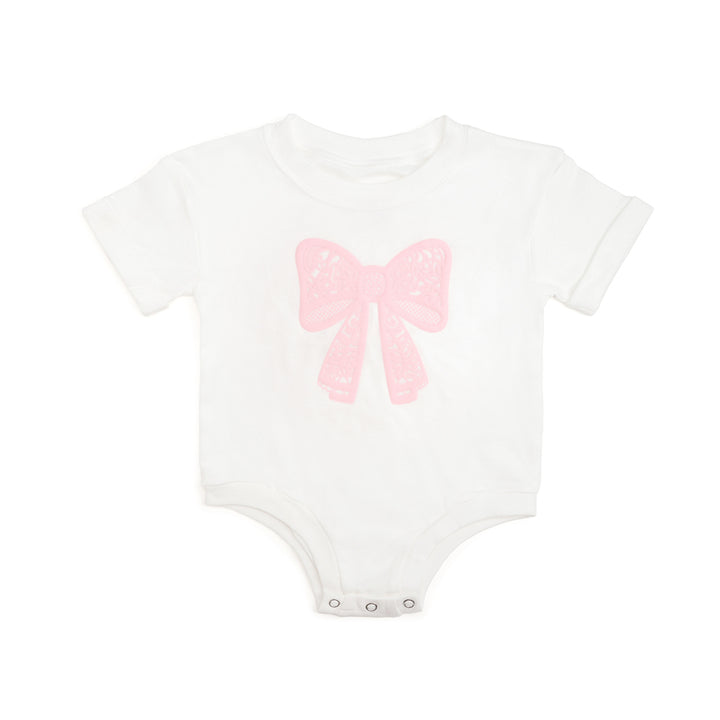 Lace Bow Puff Ink Short Sleeve Romper