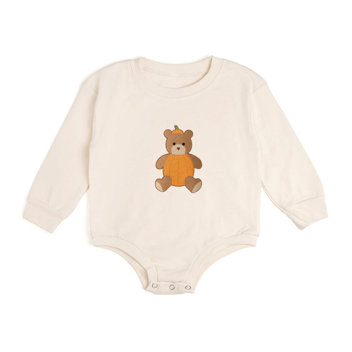 Pumpkin Teddy Bear Patch Long Sleeve Romper