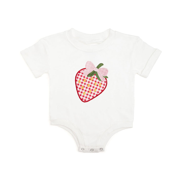 Strawberry Patchwork Short Sleeve Romper - White