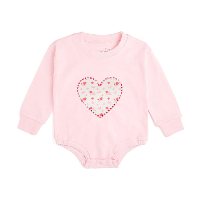 Dainty Rose Pearl Heart Patch Long Sleeve Romper
