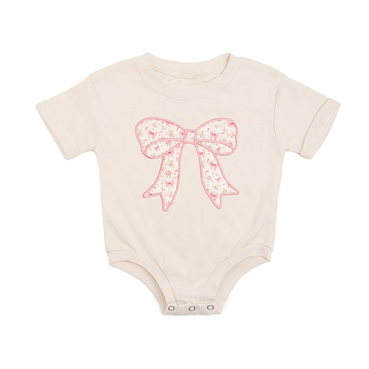 Ditsy Floral Bow Patch Short Sleeve Romper