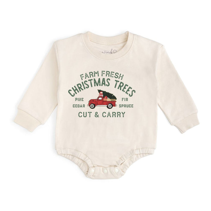 Farm Fresh Christmas Tree Patch Long Sleeve Romper