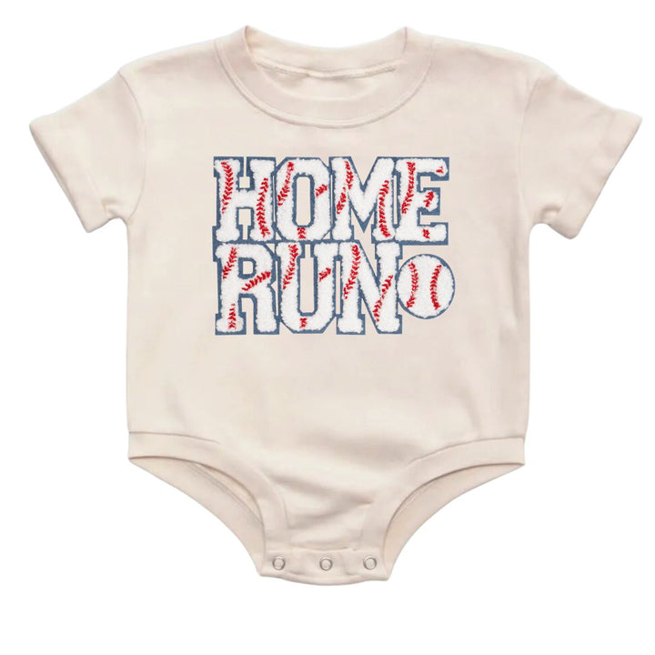 Home Run Patch Short Sleeve Romper - Natural