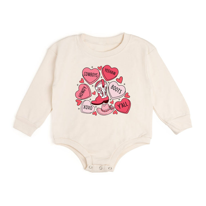 Howdy Valentine's Day Long Sleeve Romper - Natural