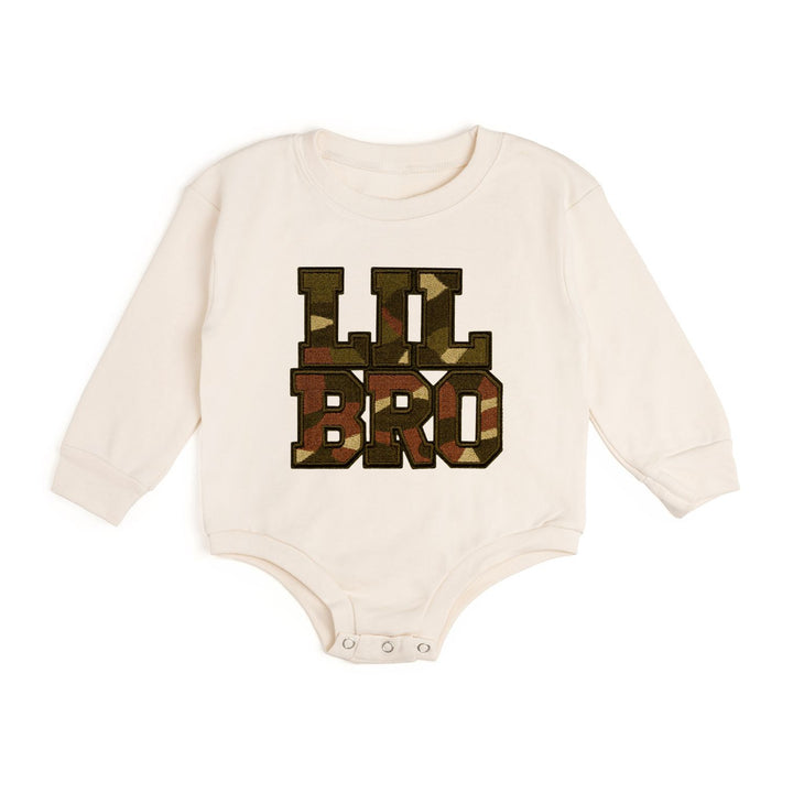 Lil Bro Camo Patch Long Sleeve Romper - Natural