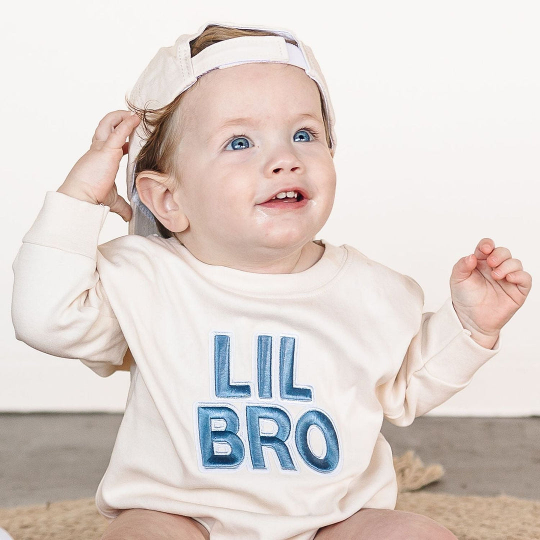 Lil Bro Embroidered Patch Long Sleeve Romper