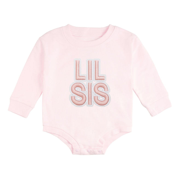 Lil Sis Embroidered Patch Long Sleeve Romper