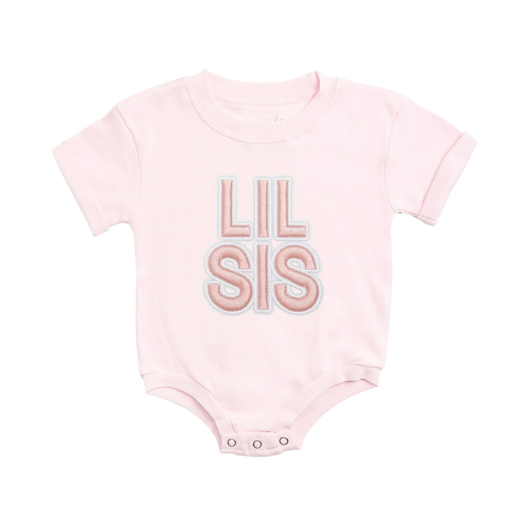 Lil Sis Embroidered Patch Short Sleeve Romper