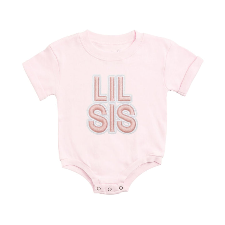 Lil Sis Embroidered Patch Short Sleeve Romper