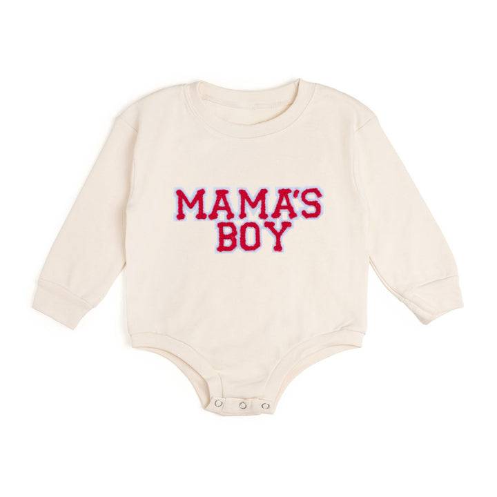 Mama's Boy Patch Valentine's Day Long Sleeve Romper - Natural