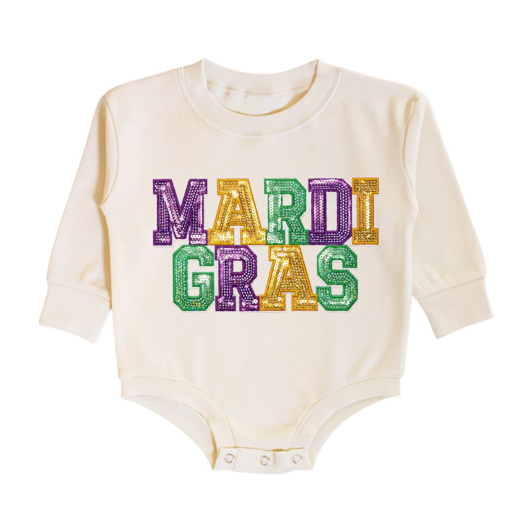 Mardi Gras Patch Long Sleeve Romper - Natural