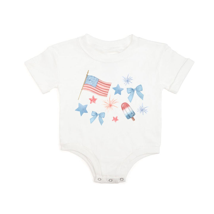 Patriotic Watercolor Short Sleeve Romper