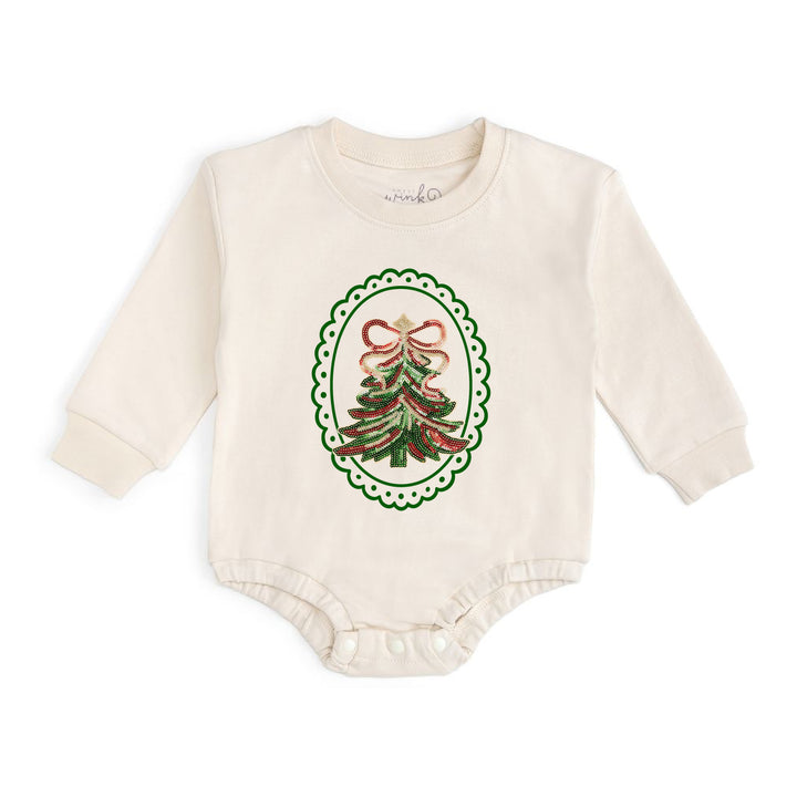 Sequin Christmas Tree Patch Long Sleeve Romper