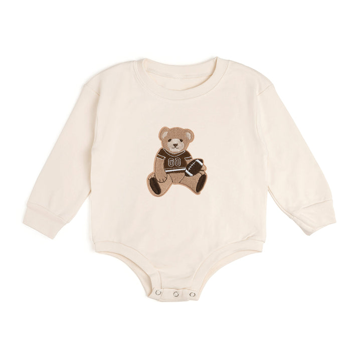 Teddy Bear Patch Long Sleeve Romper