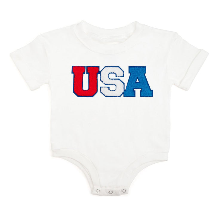 USA Patch Short Sleeve Romper - White