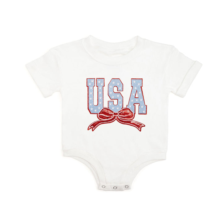 USA Stars & Bow Patch Short Sleeve Romper