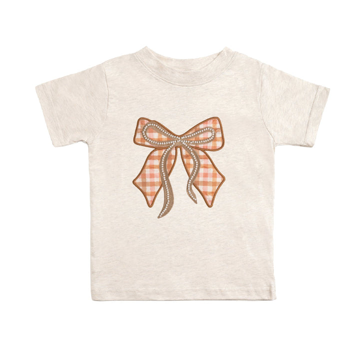 Cinnamon Plaid Bow Patch Short Sleeve T-Shirt