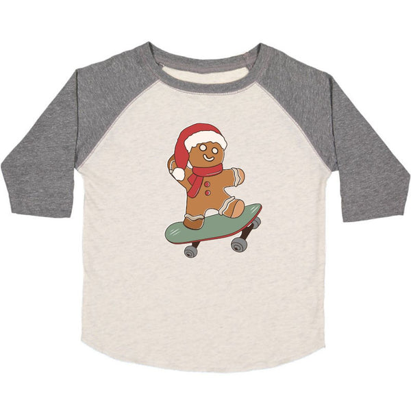 Gingerbread Skater Boy Christmas 3/4 Shirt - Natural/Heather