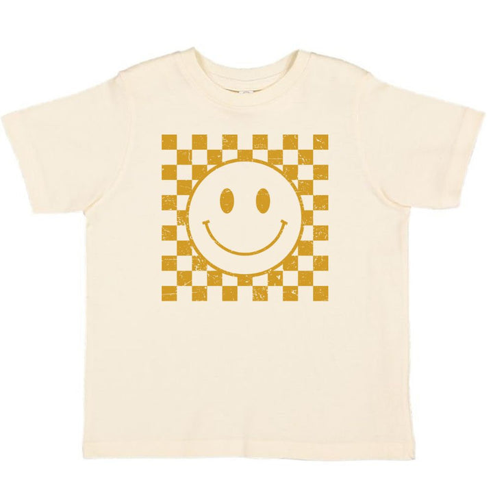 Hazel Smiley Checker Short Sleeve T-Shirt - Natural