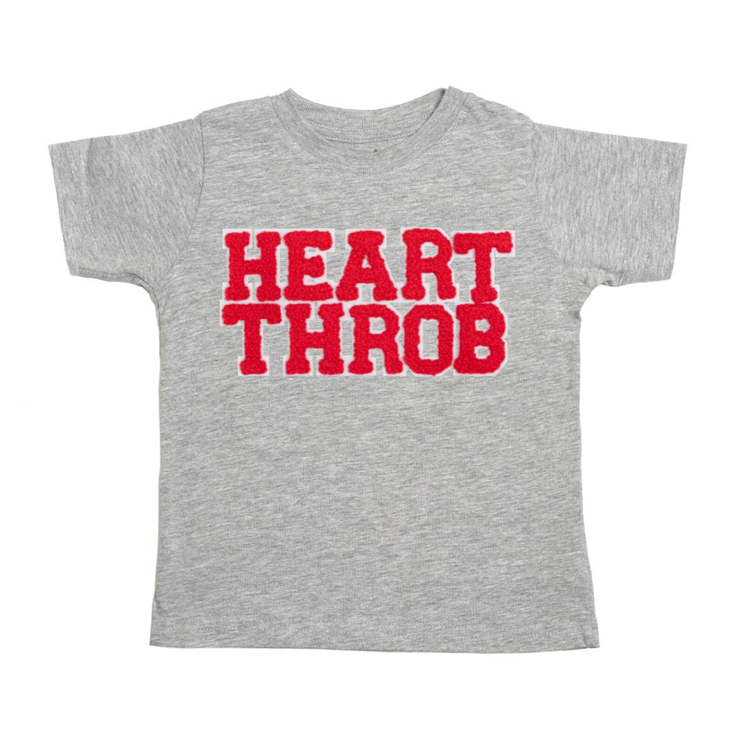 Heart Throb Patch Valentine's Day Short Sleeve T-Shirt - Gray