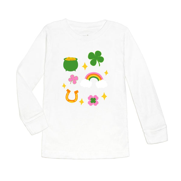 Lucky Doodle St. Patrick's Day Long Sleeve Shirt - White