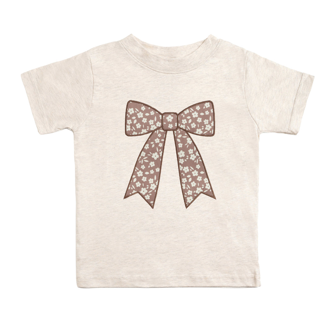 Mocha Floral Bow Patch Short Sleeve T-Shirt