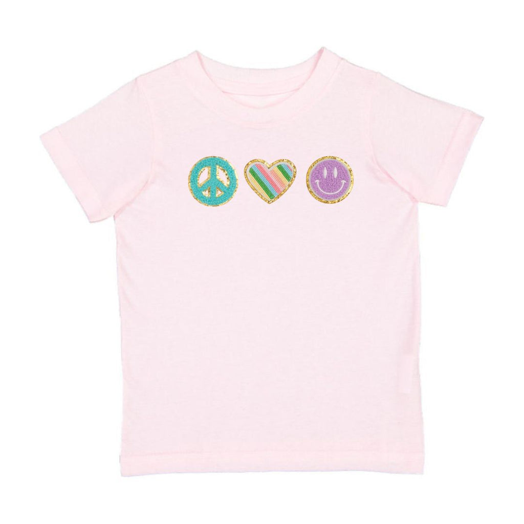 【2plan】Love smile printing short sleeve t-shirt Peace, Love, Smile Patch Short Sleeve T-Shirt - Ballet