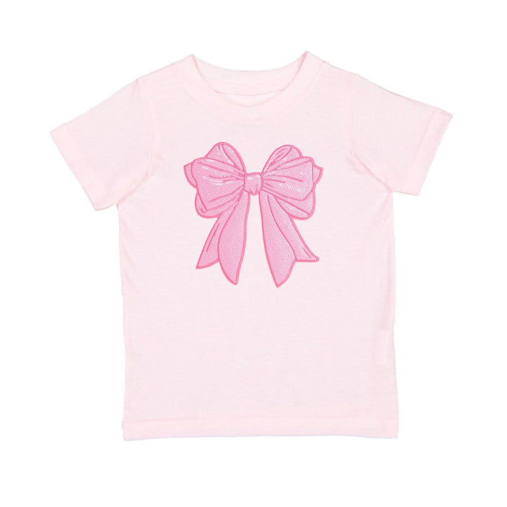 Pink Bow Sequin Patch Short Sleeve T-Shirt