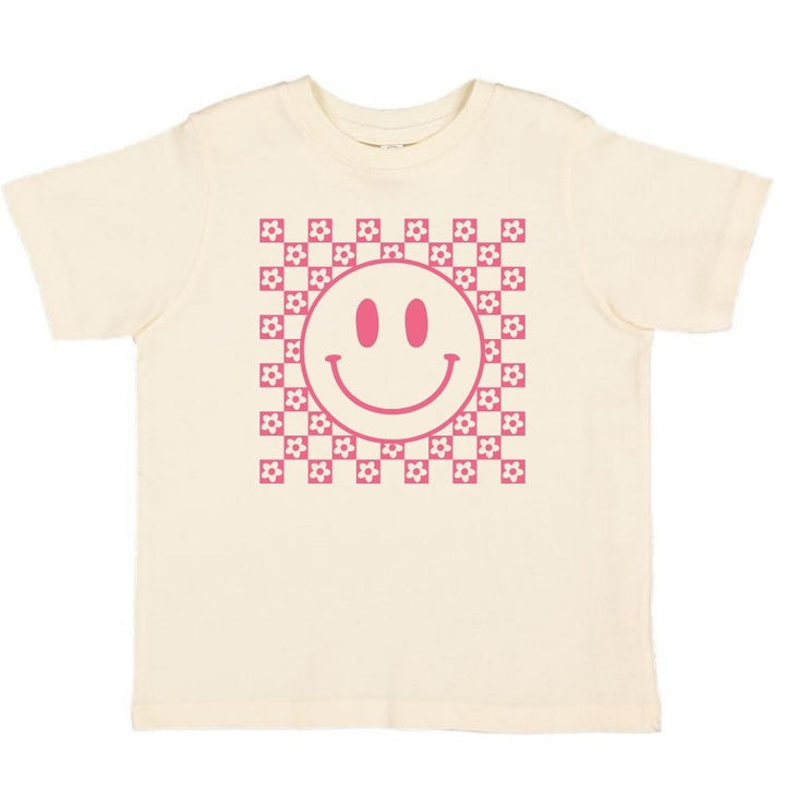 Pink Smiley Checker Short Sleeve T-Shirt - Natural