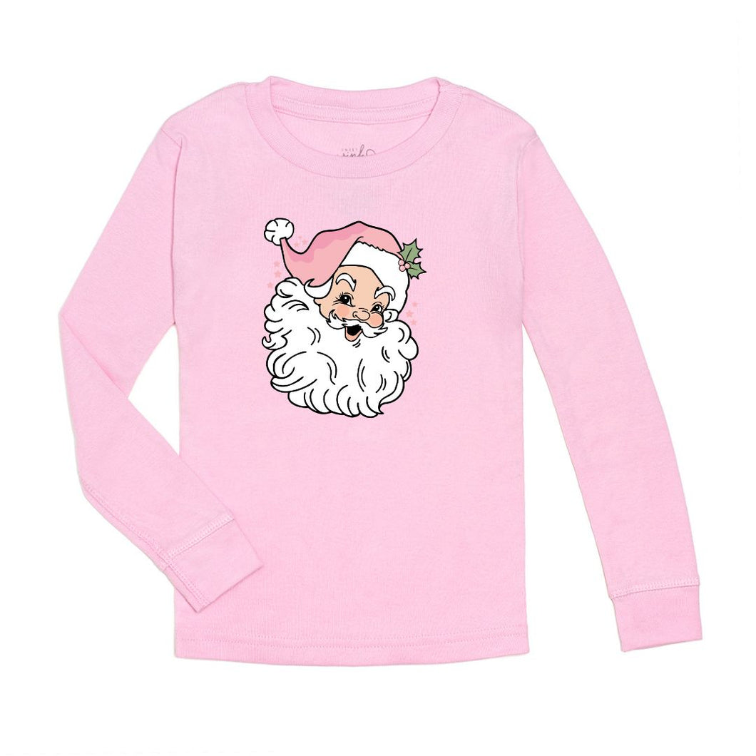 Retro Santa Christmas Long Sleeve Shirt - Pink