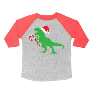 Santa Dino Christmas 3/4 Shirt - Heather/Red