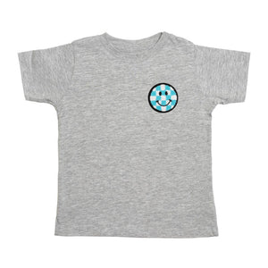 Smiley Checker Patch Short Sleeve T-Shirt - Gray