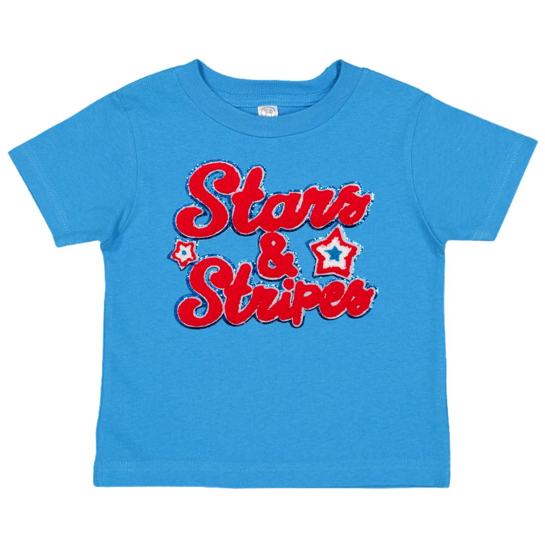 Stars and Stripes Patch Short Sleeve T-Shirt - Mid-Blue