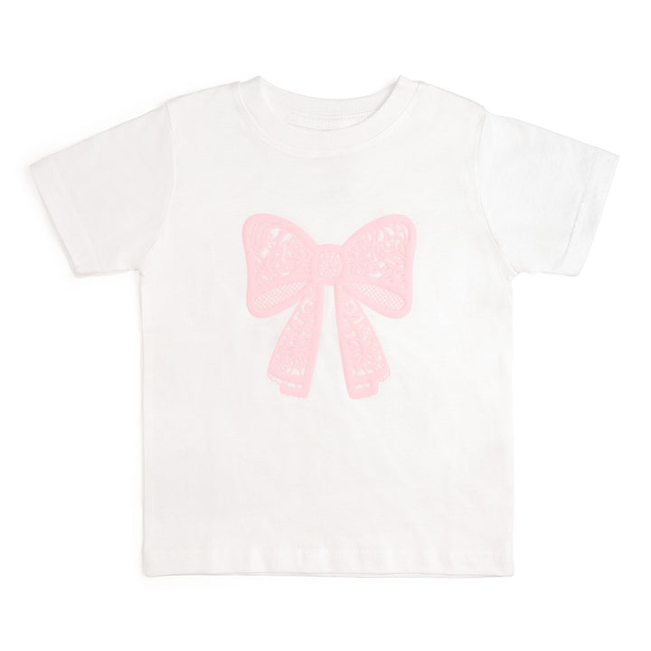 Lace Bow Puff Ink Short Sleeve T-Shirt - White