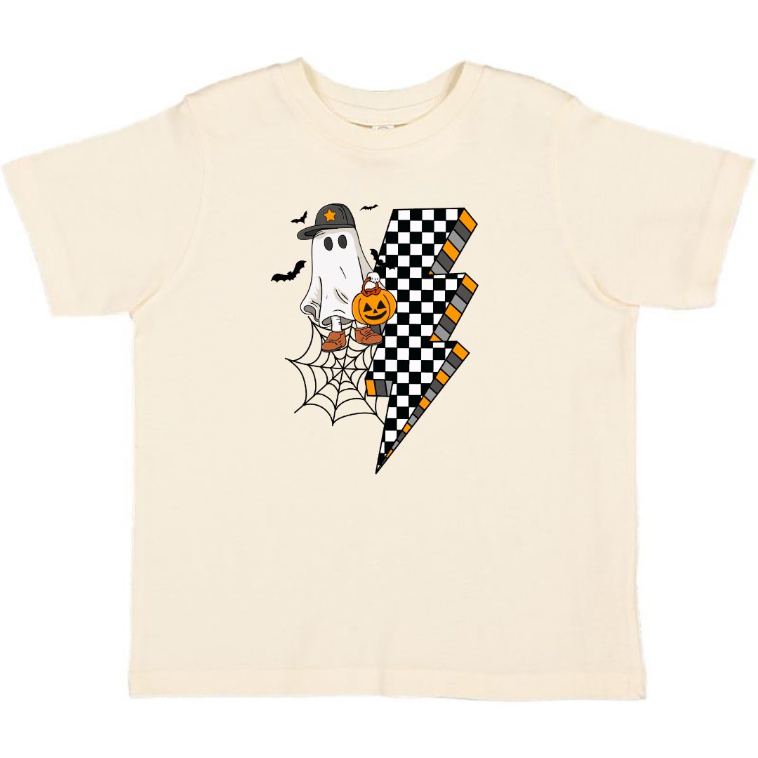 Checker Ghost Halloween Short Sleeve T-Shirt - Natural