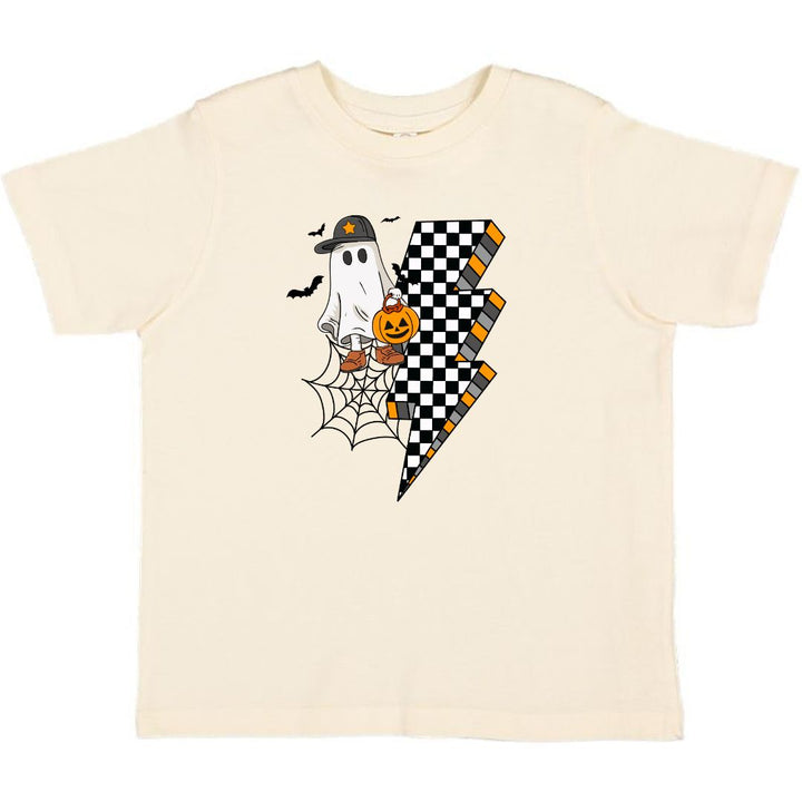 Checker Ghost Halloween Short Sleeve T-Shirt - Natural