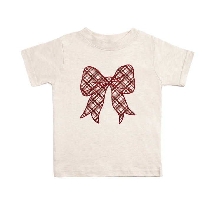 Christmas Plaid Bow Patch Short Sleeve T-Shirt